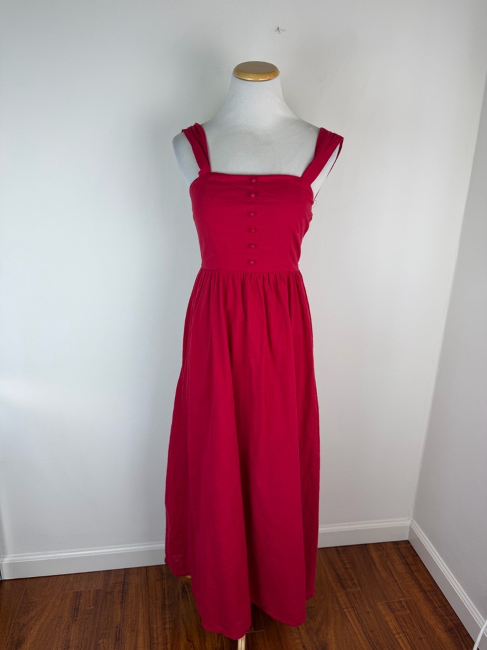 Petal & Pup - Red Square Neck Button-Front Maxi Dress Size S - Picture 2 of 6